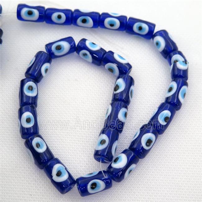 handmade deepblue Lampwork Glass tube Beads with evil eye