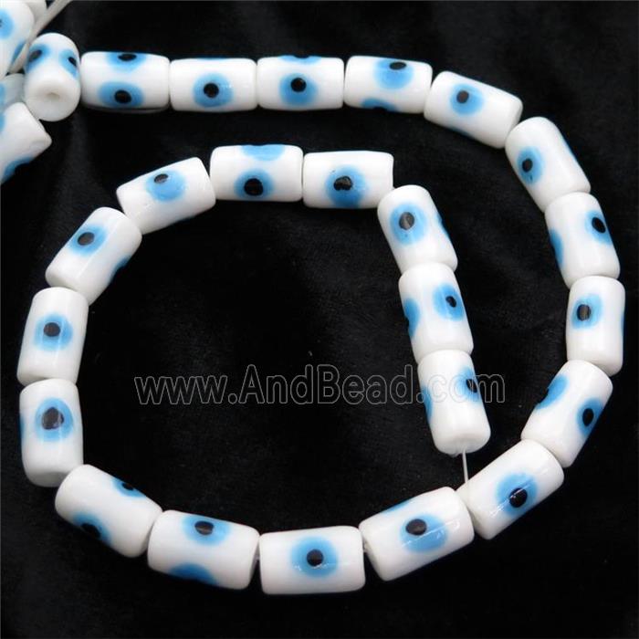 handmade white Lampwork Glass tube Beads with evil eye