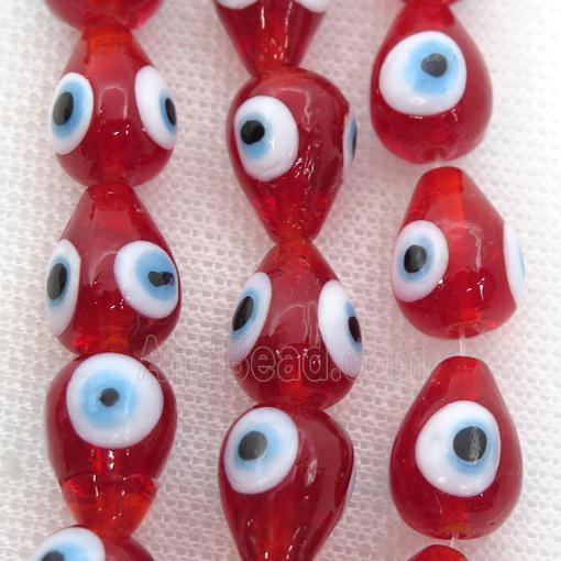 handmade red Lampwork Glass teardrop Beads with evil eye