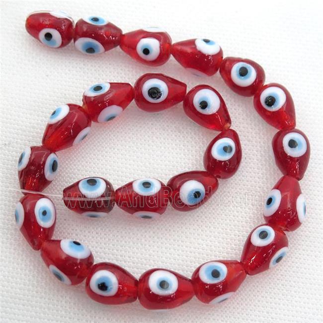 handmade red Lampwork Glass teardrop Beads with evil eye