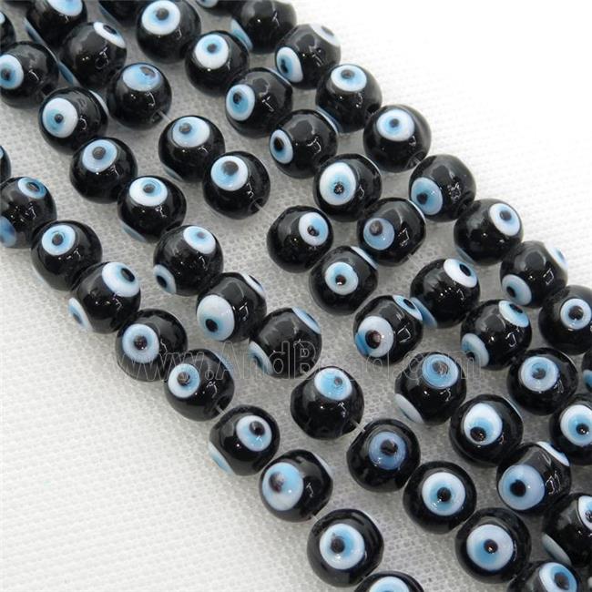 handmade black Lampwork Glass round Beads with evil eye
