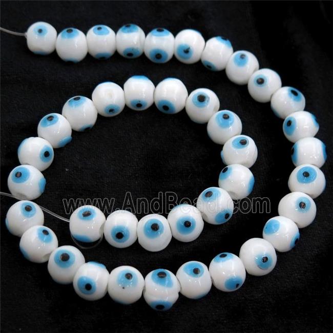 handmade white Lampwork Glass round Beads with evil eye