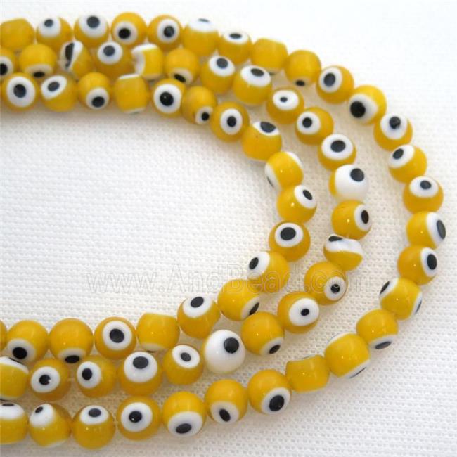 round yellow Lampwork Glass Beads with evil eye