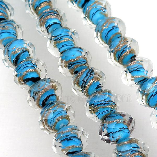 blue Lampwork glass beads, faceted rondelle