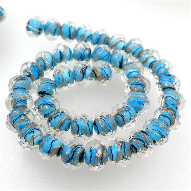 blue Lampwork glass beads, faceted rondelle