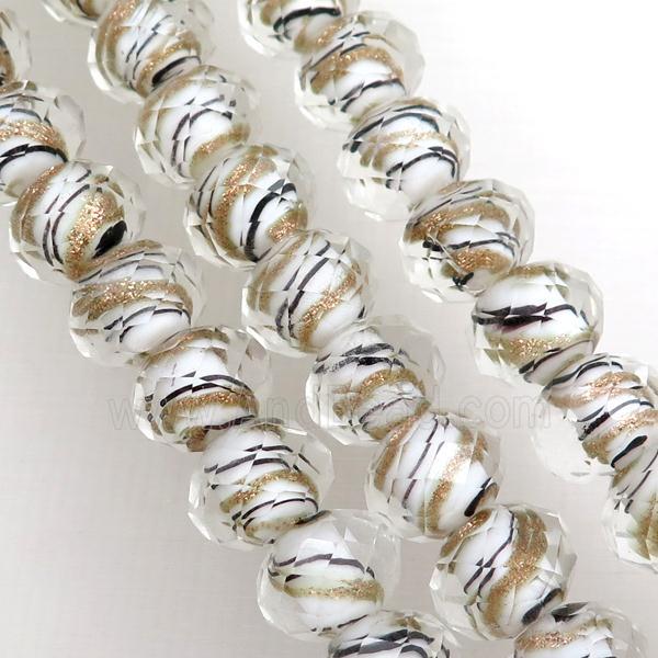 white Lampwork glass beads, faceted rondelle