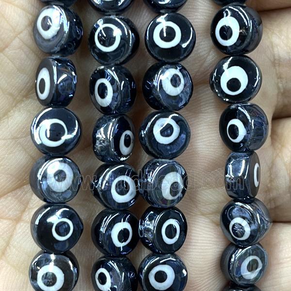black Porcelain button beads, evil eye, electroplated
