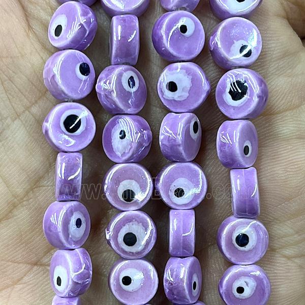 purple Porcelain button beads, evil eye, electroplated