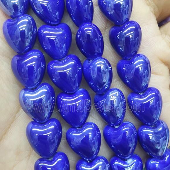royalblue Porcelain heart beads, electroplated