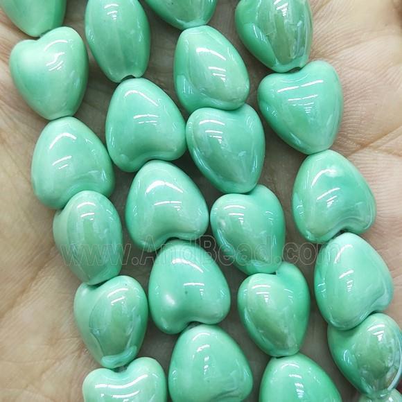 green Porcelain heart beads, electroplated