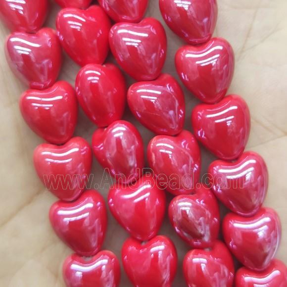 red Porcelain heart beads, electroplated