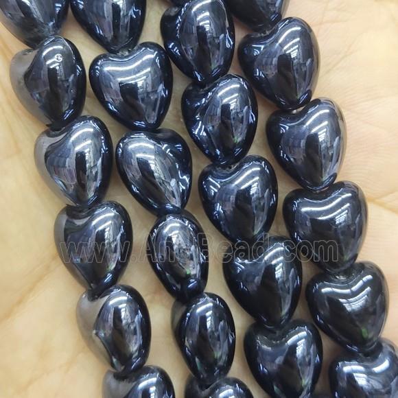 black Porcelain heart beads, electroplated