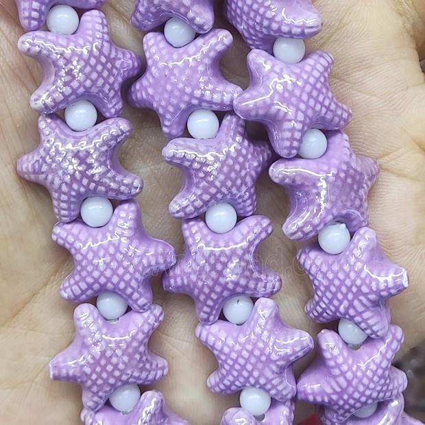 purple Porcelain Starfish Beads, electroplated