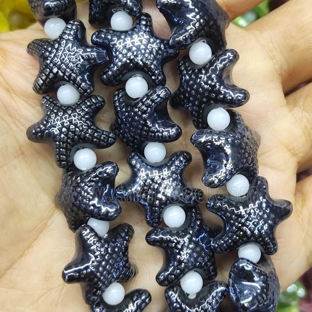 black Porcelain Starfish Beads, electroplated