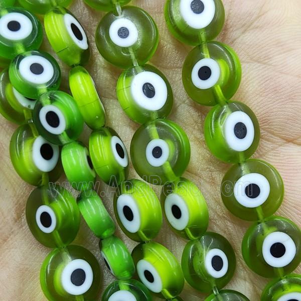 Green Lampwork Glass Circle Beads Evil Eye