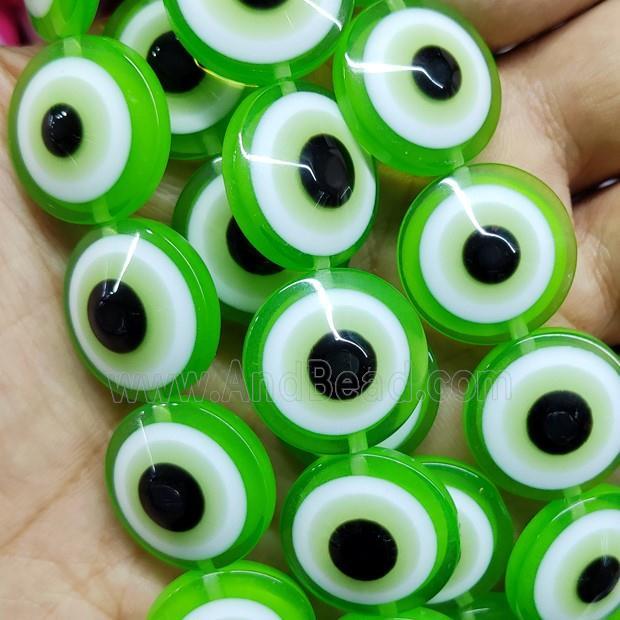 Green Resin Circle Evil Eye Beads