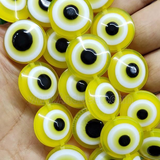 Yellow Resin Circle Evil Eye Beads