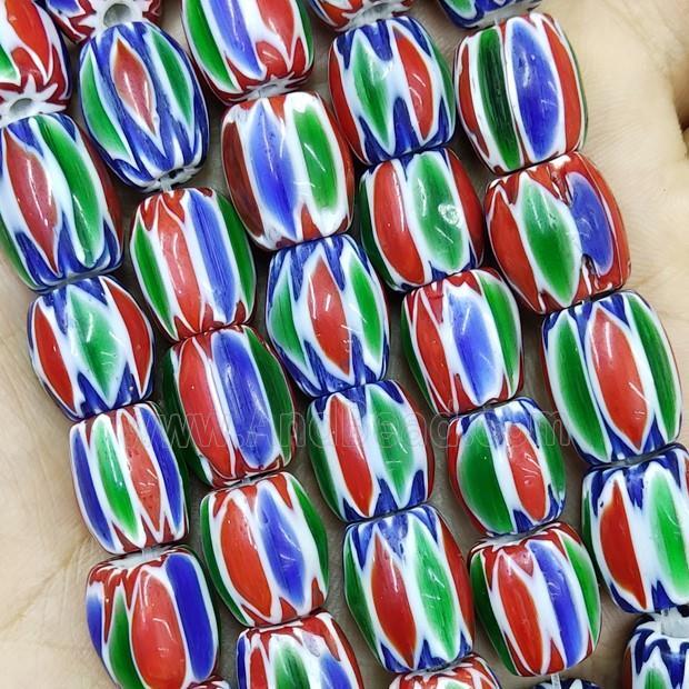 Nepal Style Multicolor Lampwork Glass Chevron Beads Barrel