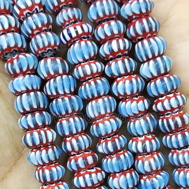 Nepal Style Blue Lampwork Glass Rondelle Chevron Beads