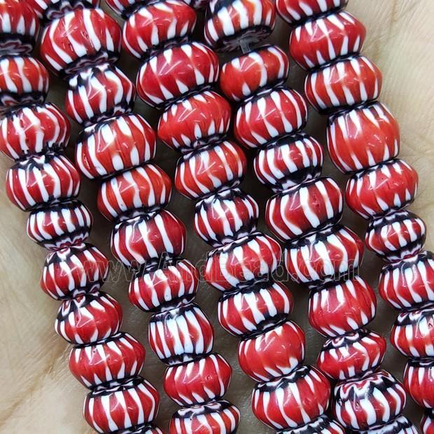 Nepal Style Red Lampwork Glass Rondelle Chevron Beads