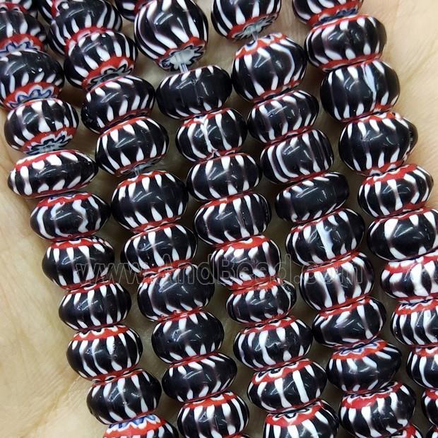 Nepal Style Black Lampwork Glass Rondelle Chevron Beads