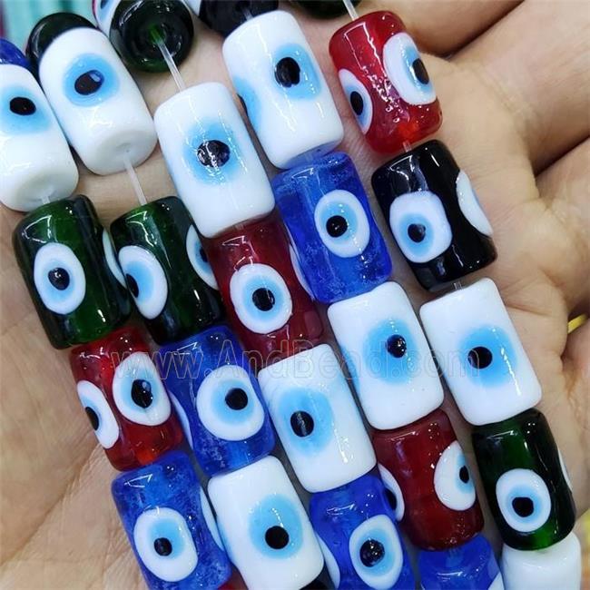 Lampwork Glass Column Beads With Evil Eye Mix Color