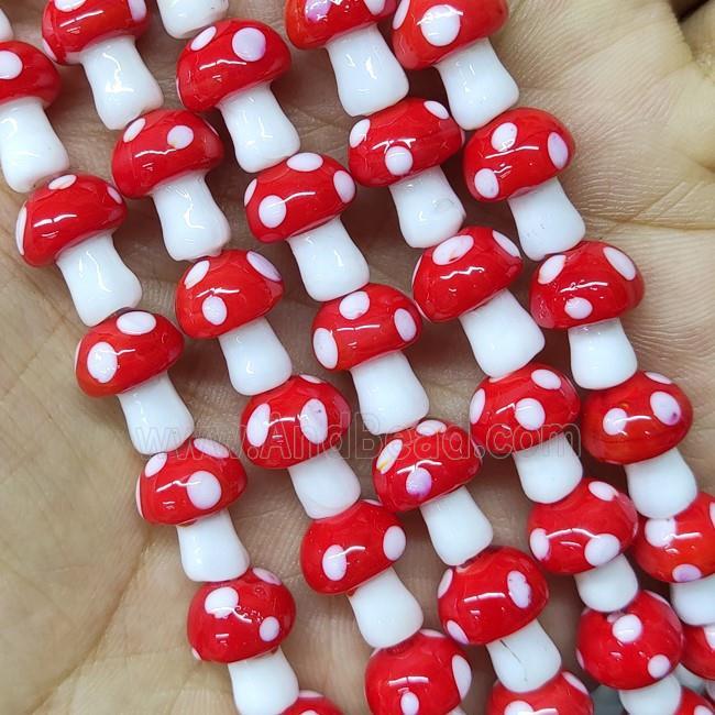 Red Lampwork Mushroom Beads