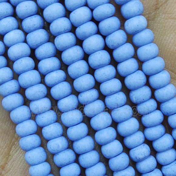 Blue Lampwork Glass Rondelle Beads Matte