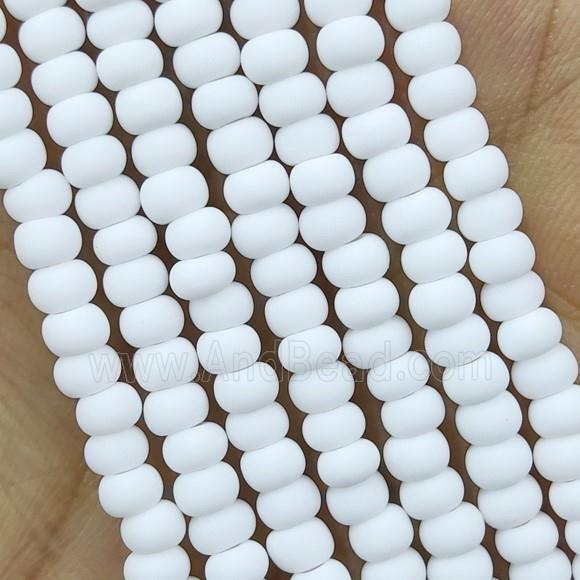 White Lampwork Glass Rondelle Beads Matte