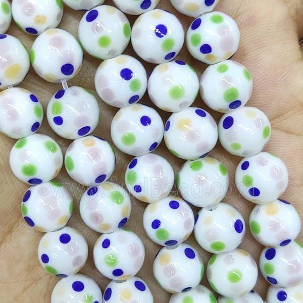 Round Lampwork Glass Beads Spotted White