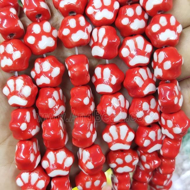 Red Lampwork Glass Paws Beads