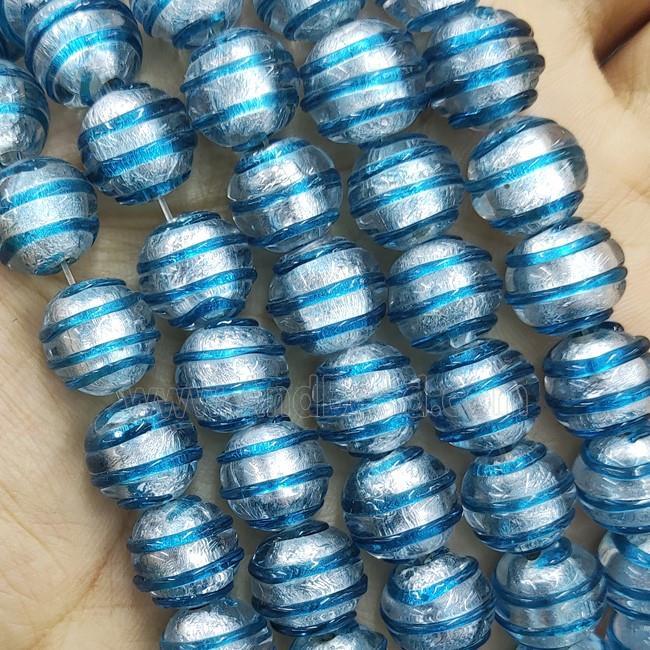 Larmwork Glass Beads With Silver Foil Round Aqua Line