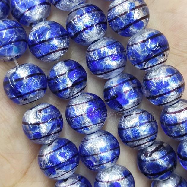 Larmwork Glass Beads With Silver Foil Round Line Blue