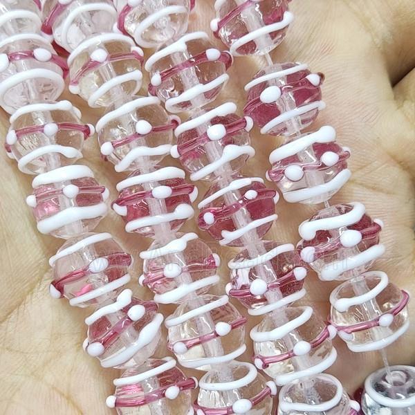 Round Lampwork Glass Beads Pink Line