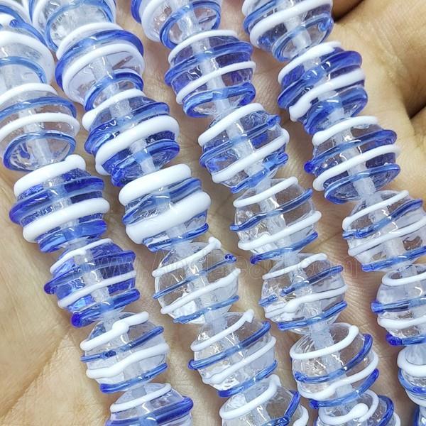 Round Lampwork Glass Beads Blue Line