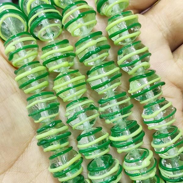 Green Lampwork Glass Beads Line Round