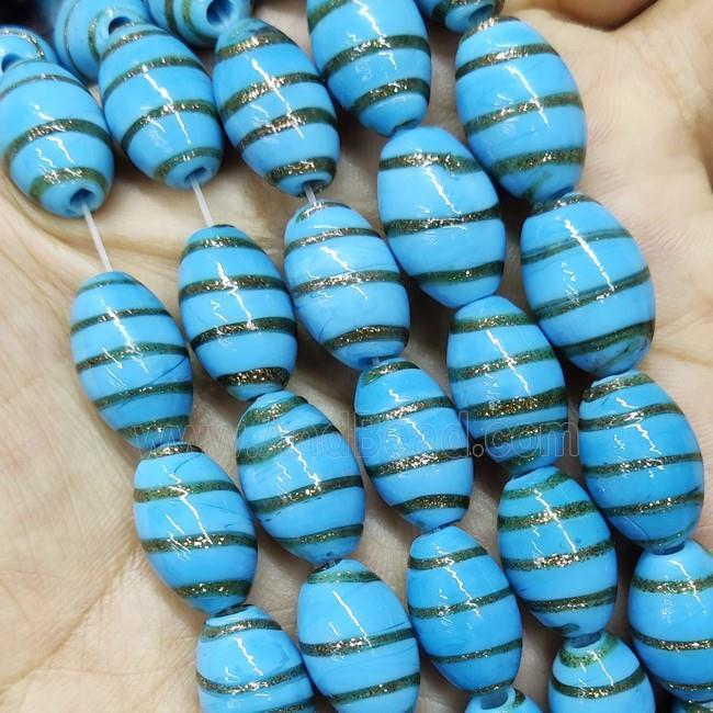 Blue Lampwork Glass Beads Rice Gold Foil