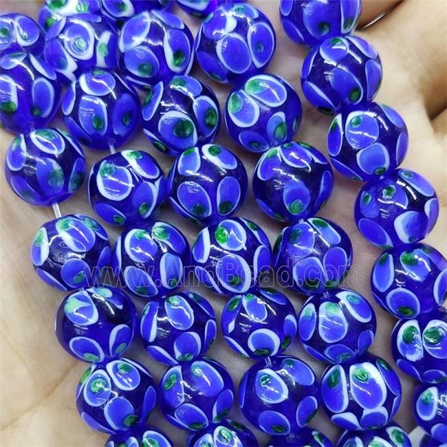 Round Blue Lampwork Glass Beads