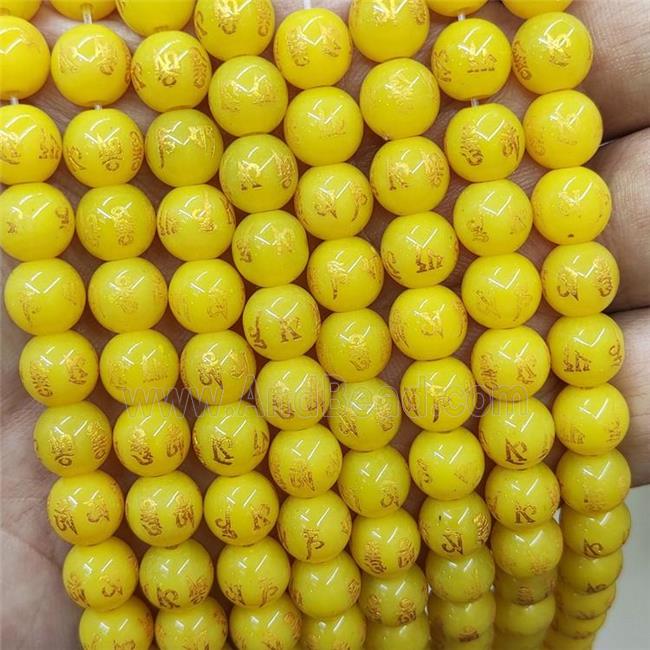 Yellow Glass Beads Round Buddhist