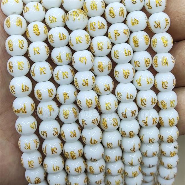 White Glass Beads Round Buddhist