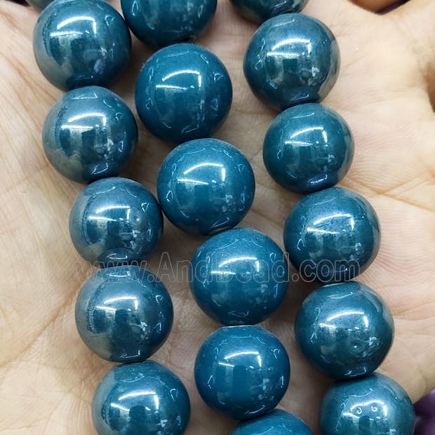 Peacock Green Porcelain Beads Smooth Round