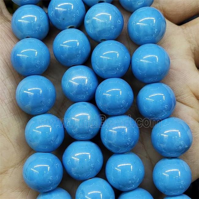 Blue Porcelain Beads Smooth Round