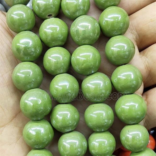 Green Porcelain Beads Smooth Round