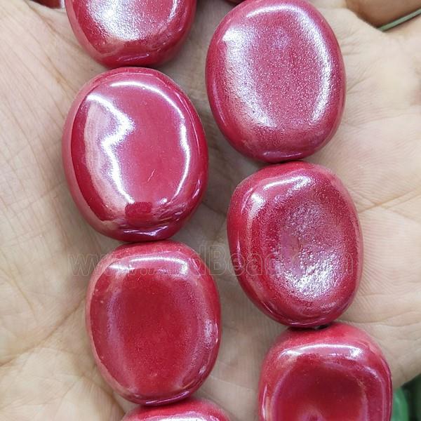 Red Porcelain Oval Beads