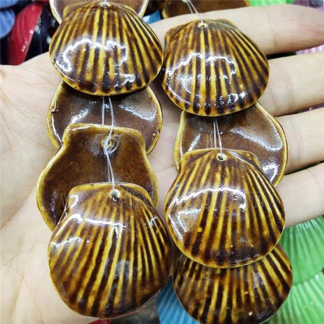 Coffee Porcelain Pendant Scallop Shell Shape