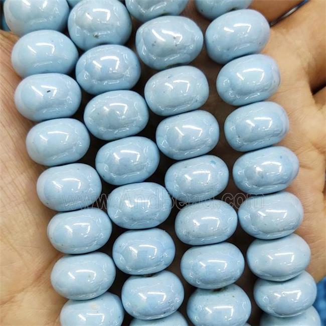 Blue Porcelain Beads Smooth Rondelle Ceramic