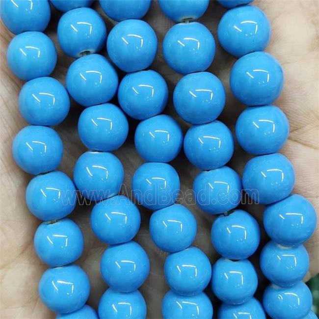 Turqblue Porcelain Beads Smooth Round Ceramic