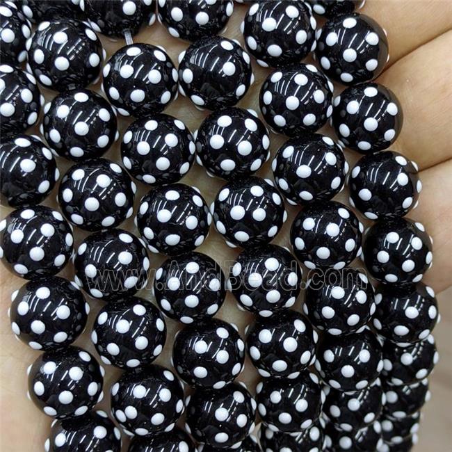 Black Lampwork Glass Beads Dalmatian Spot Round