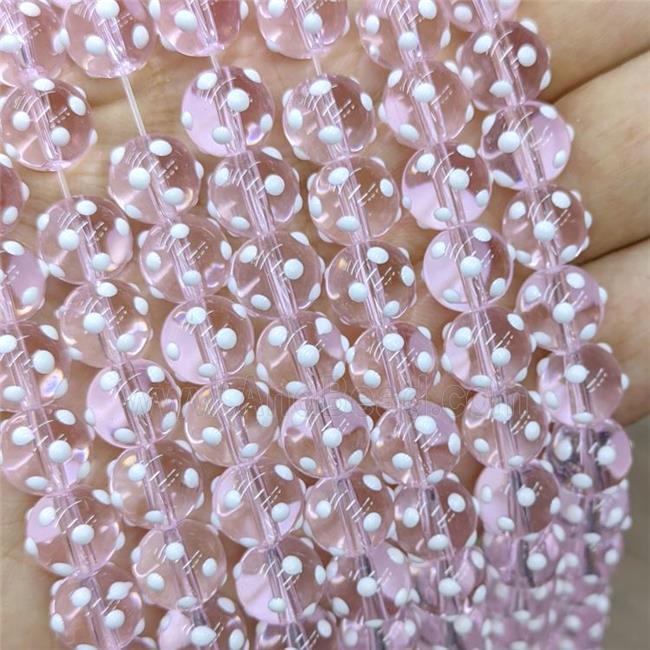 Pink Lampwork Glass Round Beads Spot