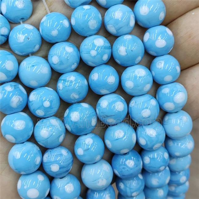 Blue Lampwork Glass Beads Spot Smooth Round